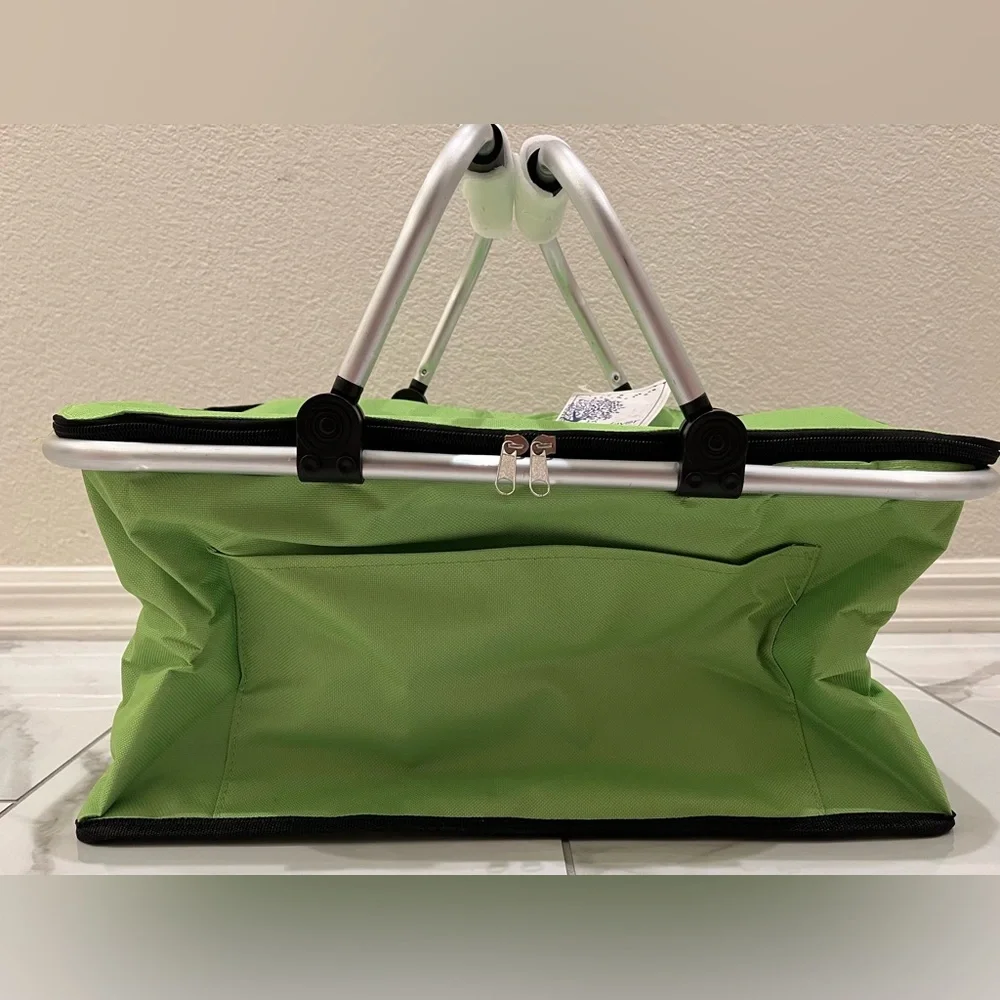Green Foldable Insulated Picnic Basket Tote